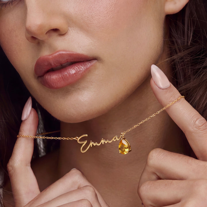 Collier Prénom & Pierre de Naissance – Signature