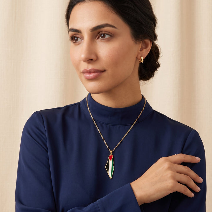 Qalbiya Palestine Pride Map Necklace