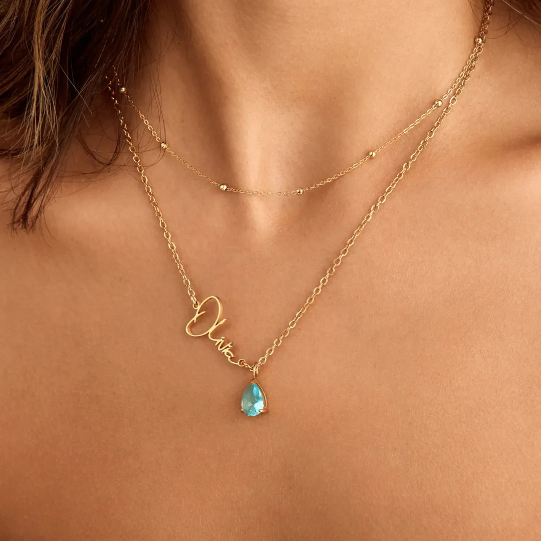 Collier Prénom & Pierre de Naissance – Signature