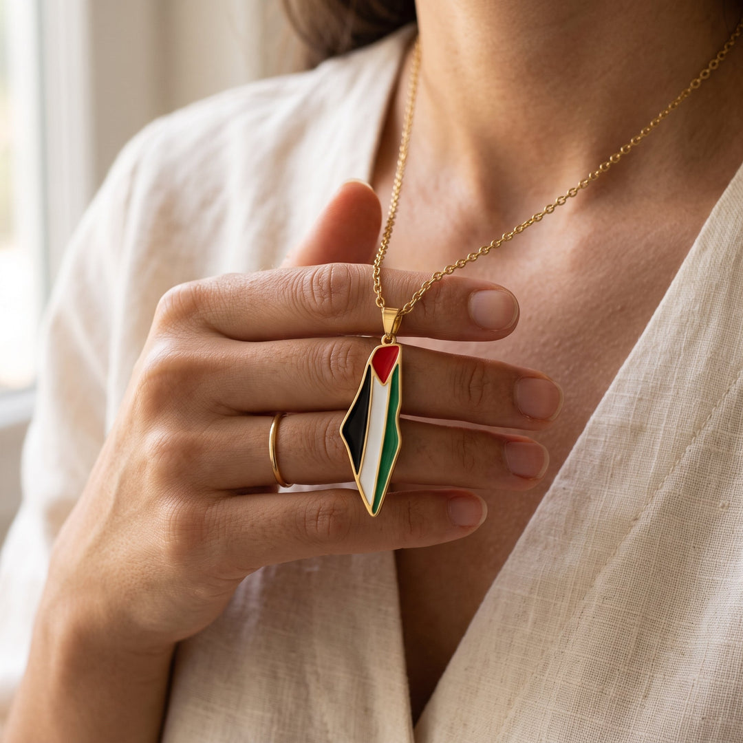 Qalbiya Palestine Pride Map Necklace