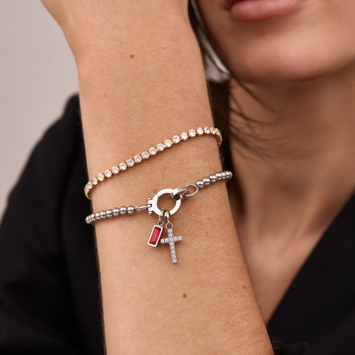 Bracelet Croix & Pierre de Naissance – Éternel