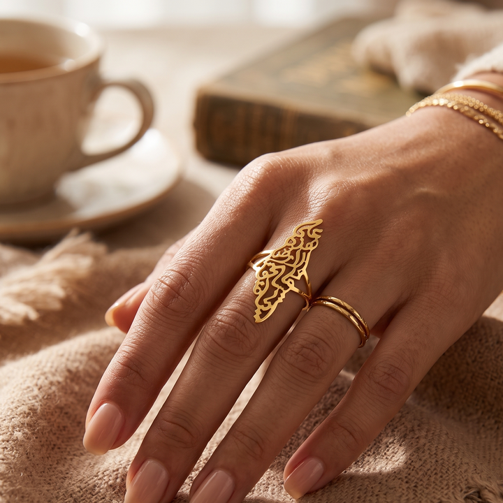 Qalbiya Palestine Calligraphy Map Ring